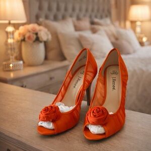 J.Renee Vibrant Orange Floral Peep-Toe Pumps